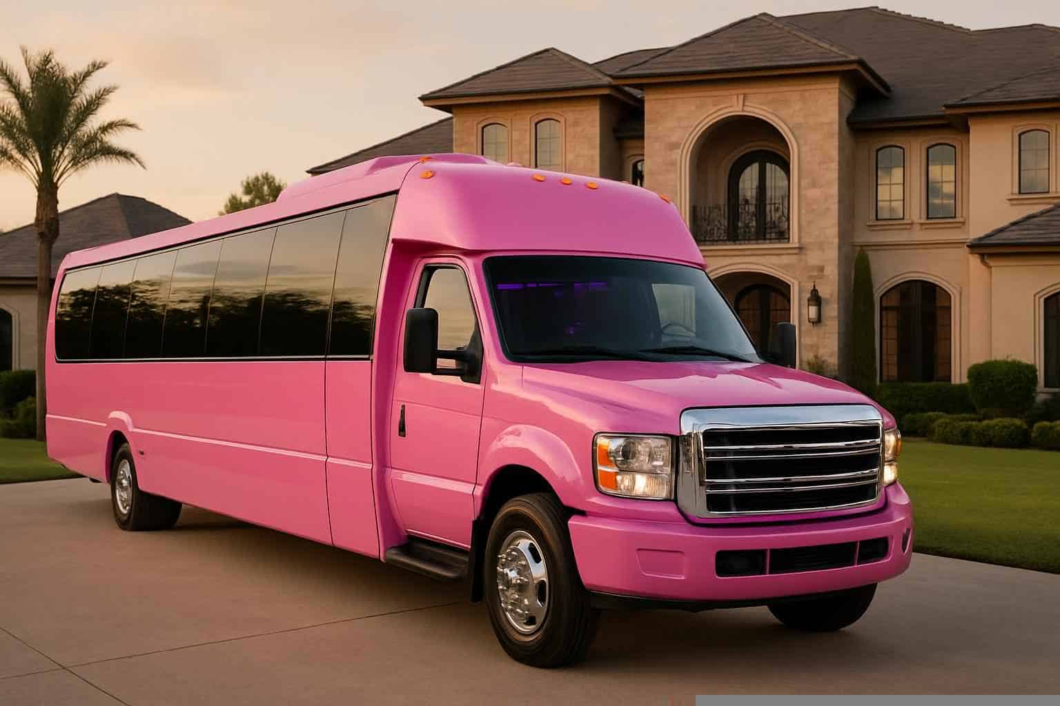 Luxury Pink Party Bus Rental in Conroe Texas