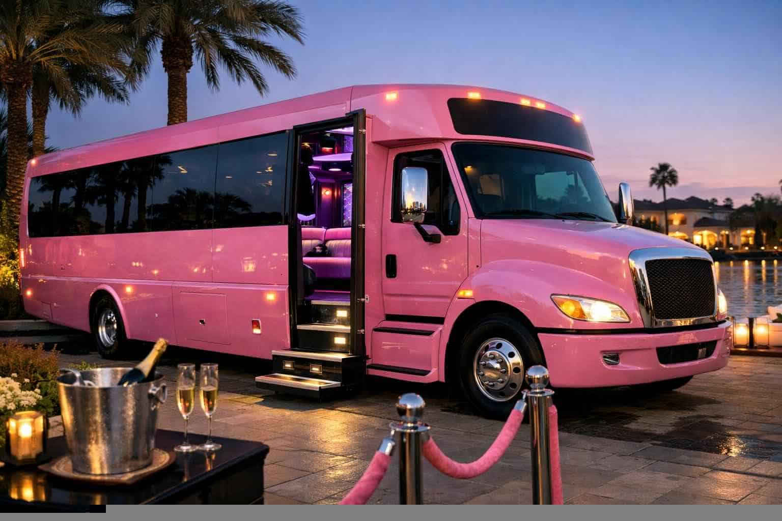 Luxury Pink Party Bus Rental In Cypress Texas