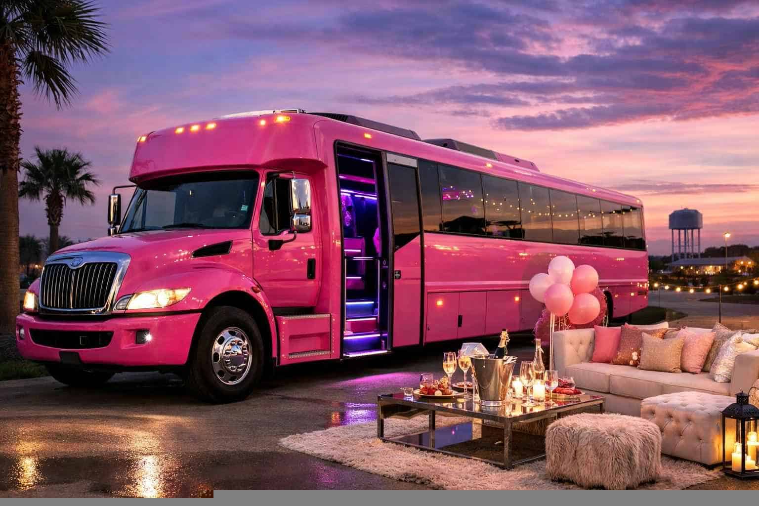 Luxury Pink Party Bus Rental in Humble Texas