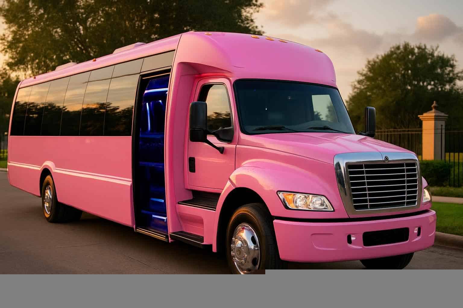 Luxury Pink Party Bus Rental in Katy Texas