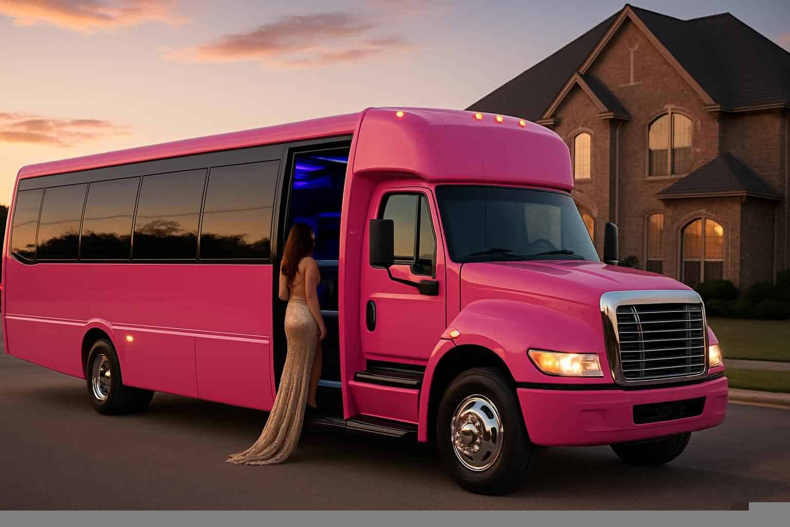 Luxury Pink Party Bus Rental in Pearland Texas