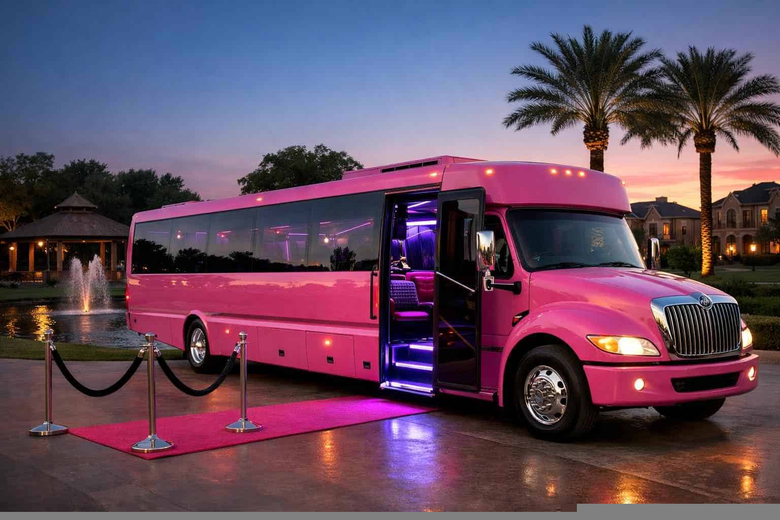 Luxury Pink Party Bus Rental in Spring Texas