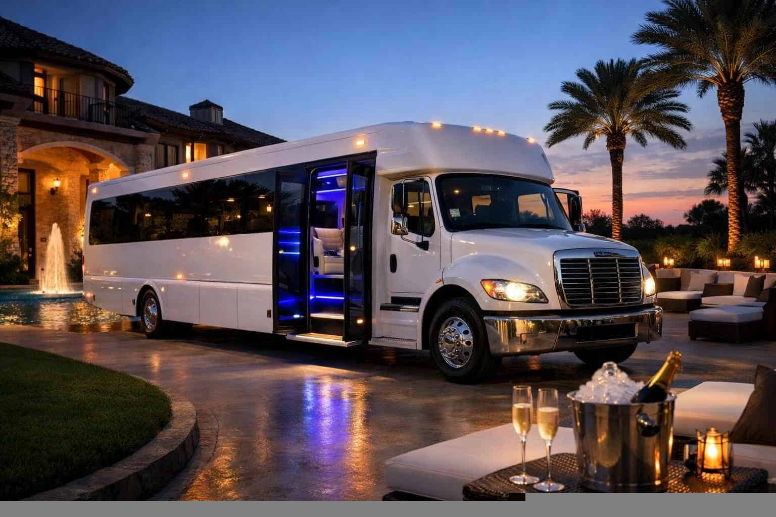 Luxury White Party Bus Rental in Cypress Texas