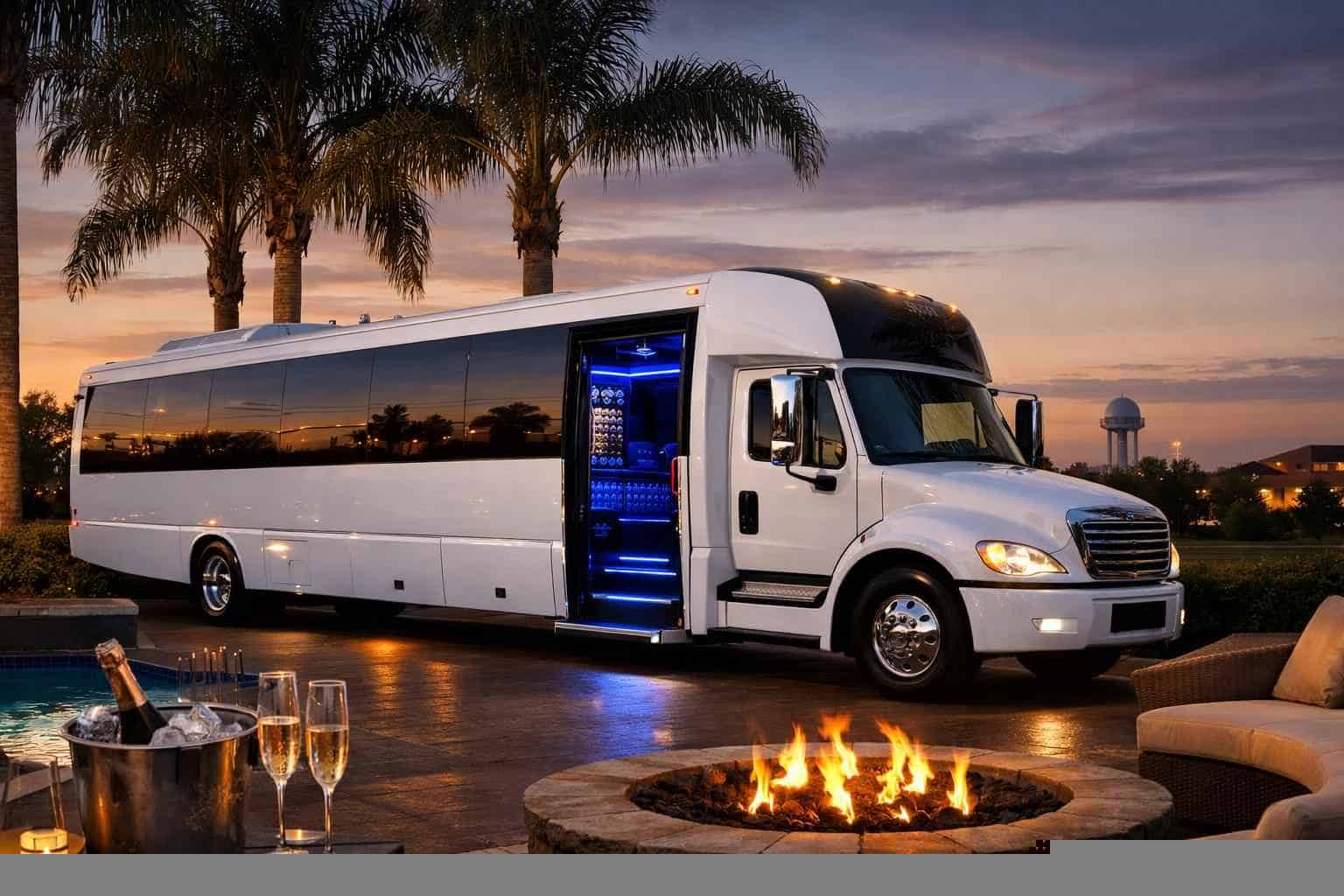 Luxury White Party Bus Rental in Humble Texas