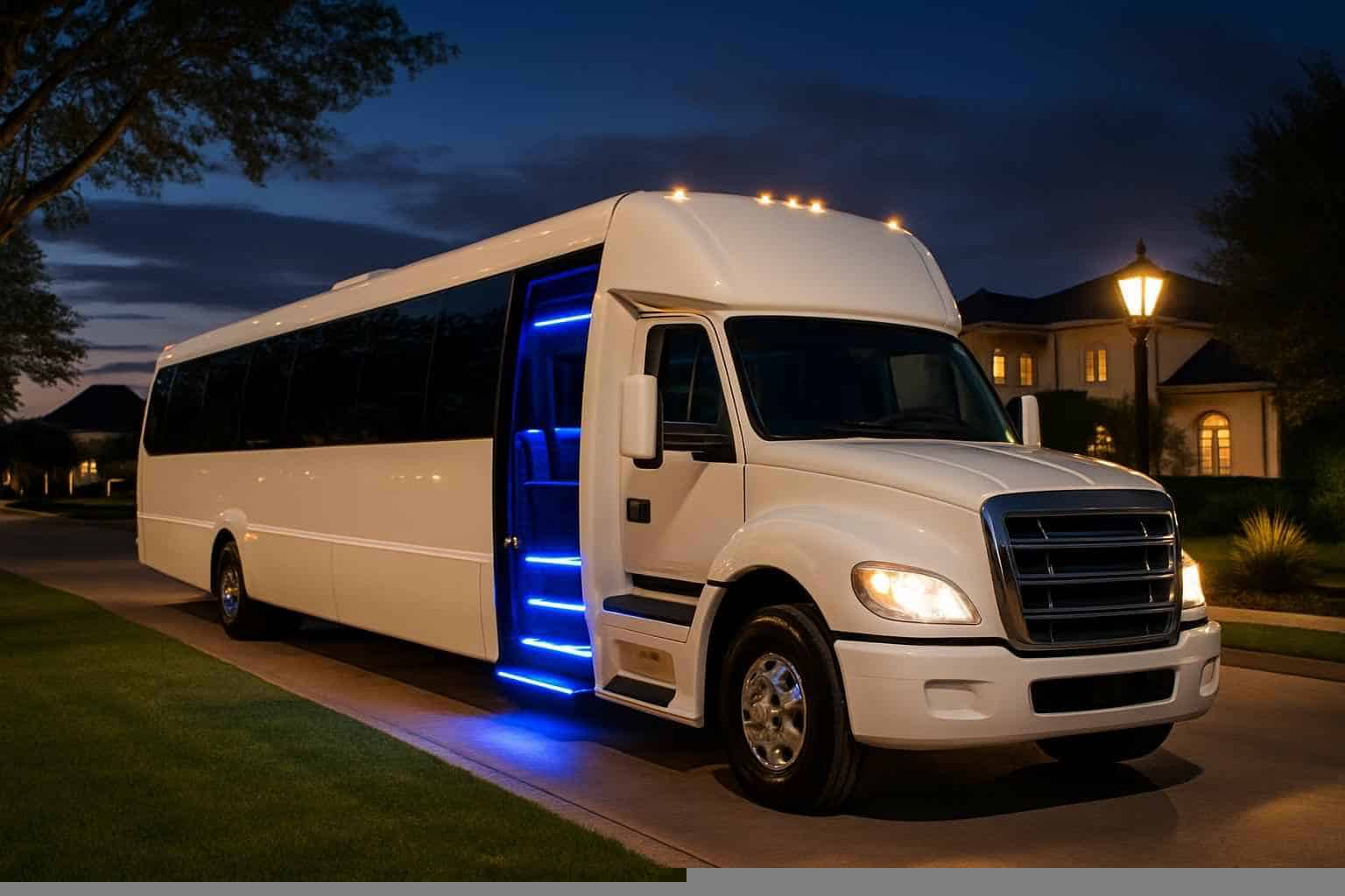 Luxury White Party Bus Rental in Pearland Texas