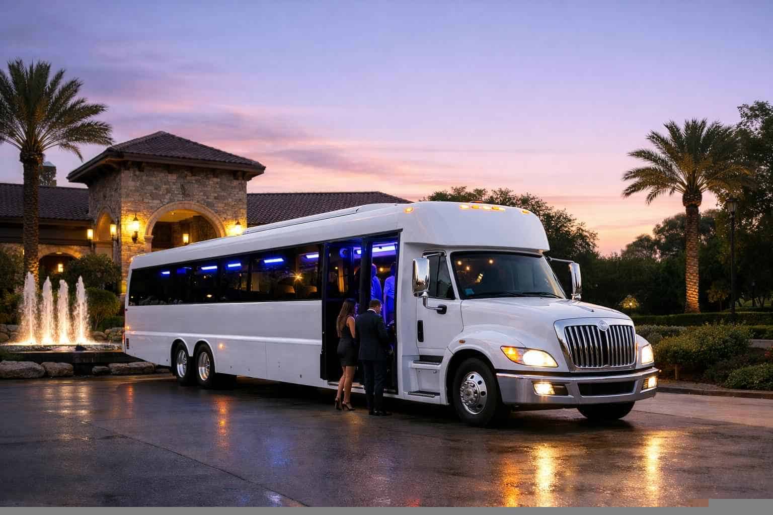 Luxury White Party Bus Rental in Spring Texas