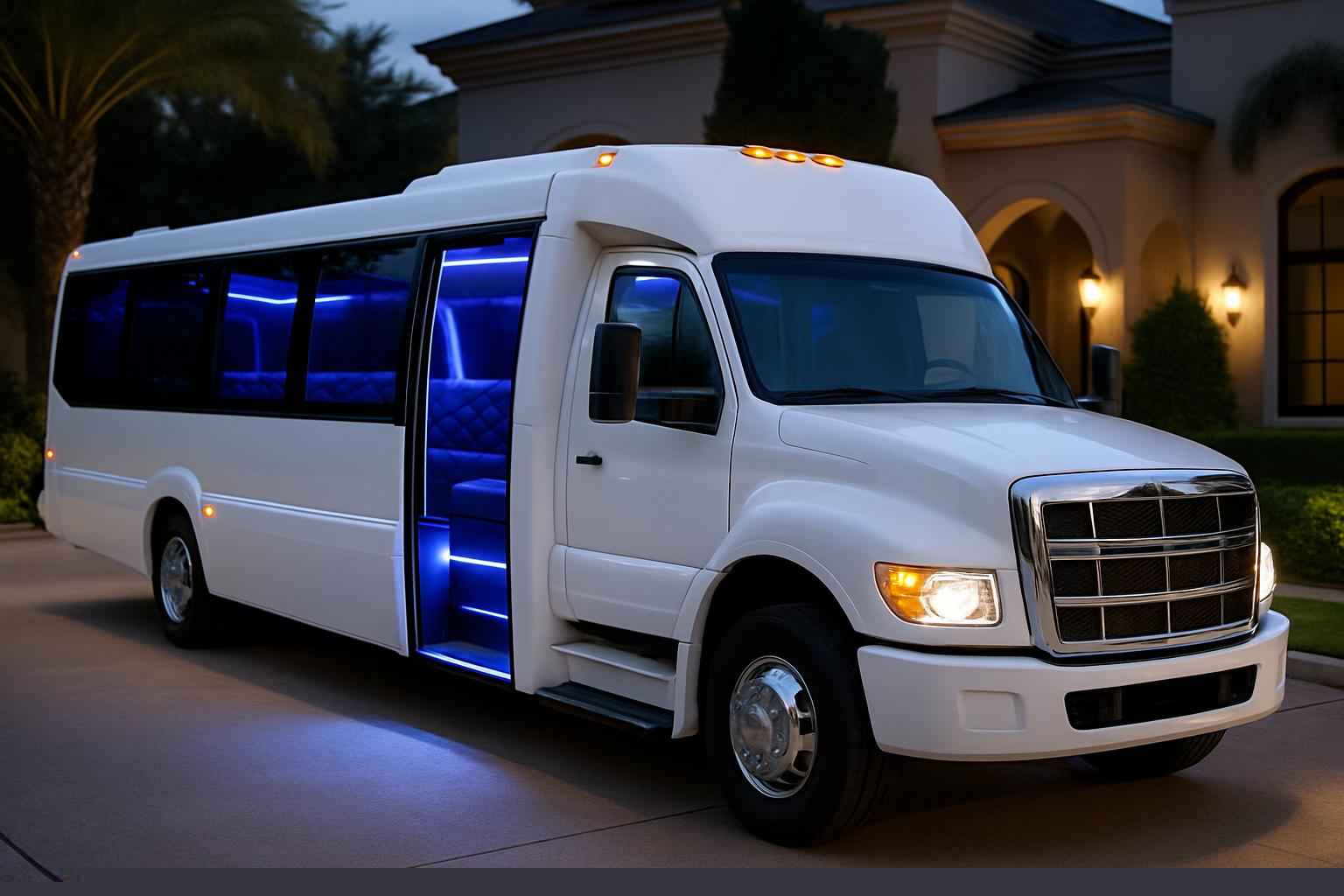 Luxury White Party Bus Rental in Sugar Land Texas