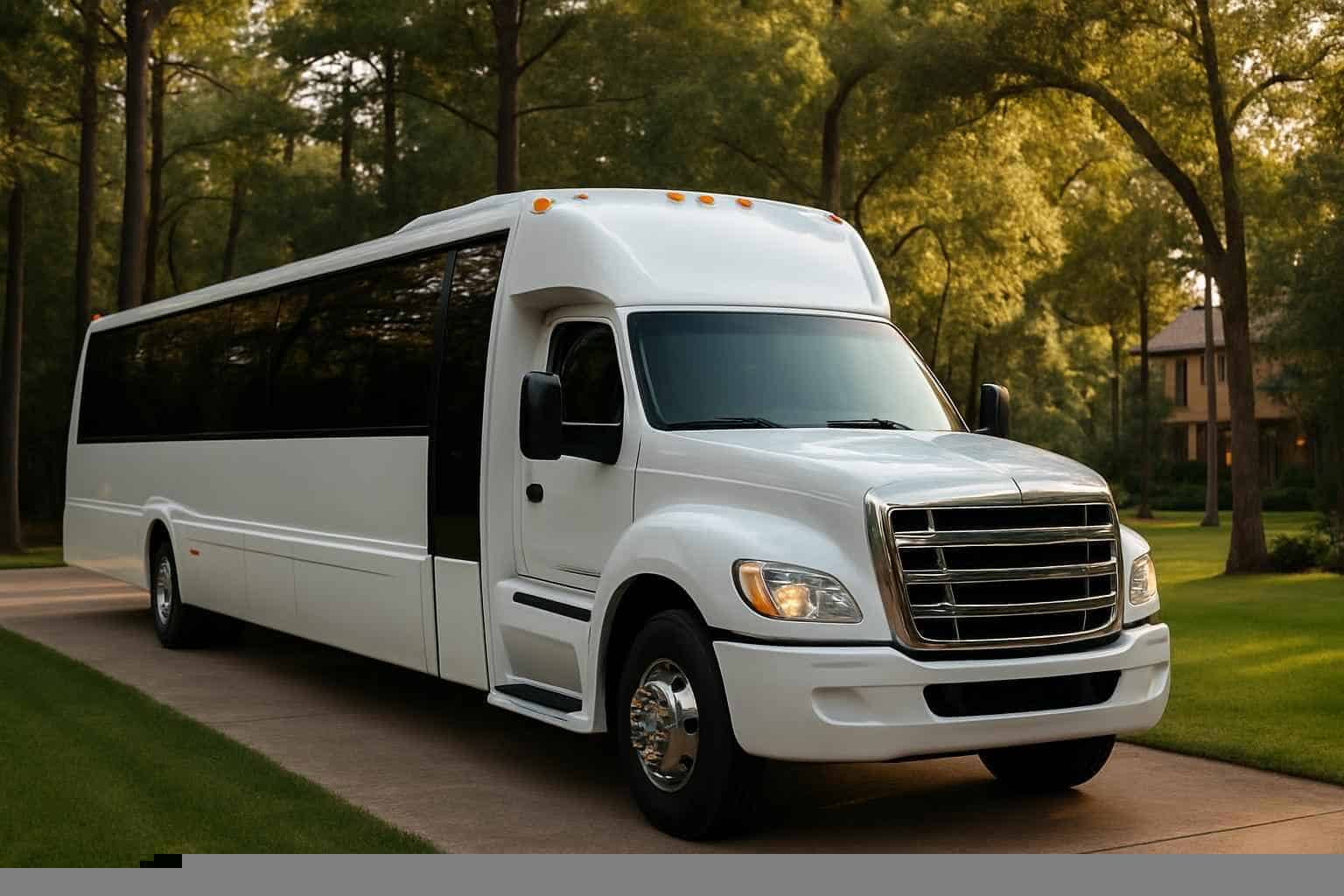 Luxury White Party Bus Rental in The Woodlands Texas