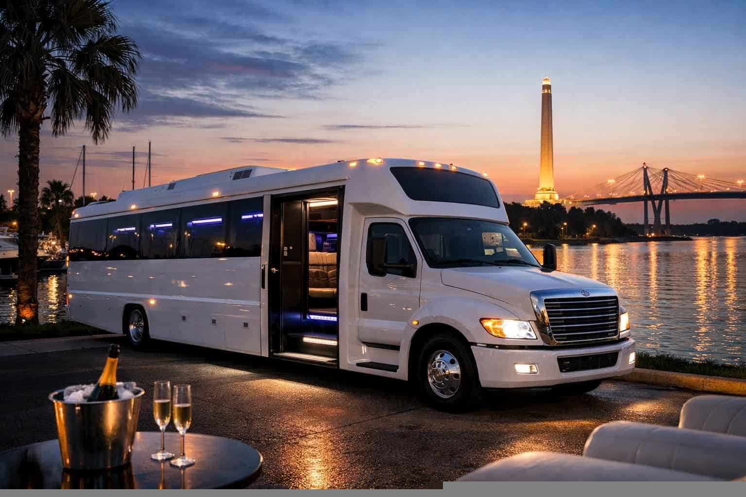 Best White Party Bus Rental in La Porte Texas