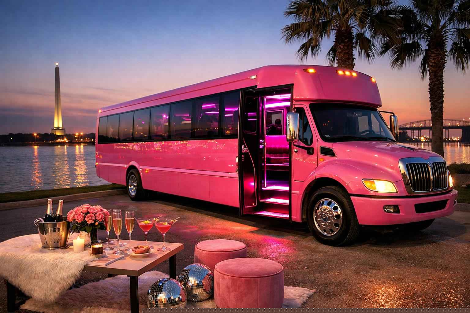 La Porte Texas Pink Party Bus Rental