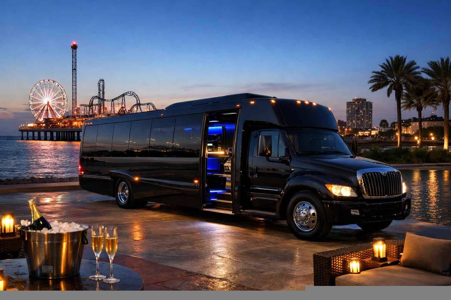 Luxury Black Party Bus Rental in Galveston Texas