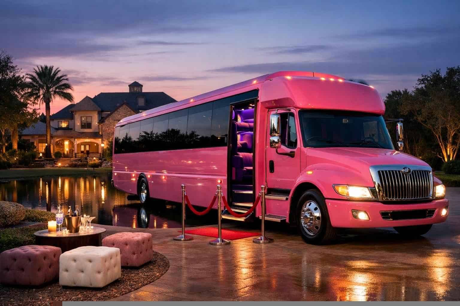 Luxury Pink Party Bus Rental in Friendswood Texas