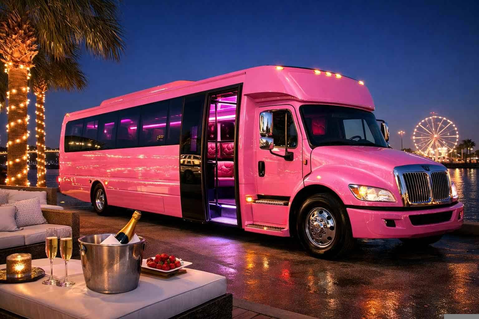 Luxury Pink Party Bus Rental In La Porte Texas