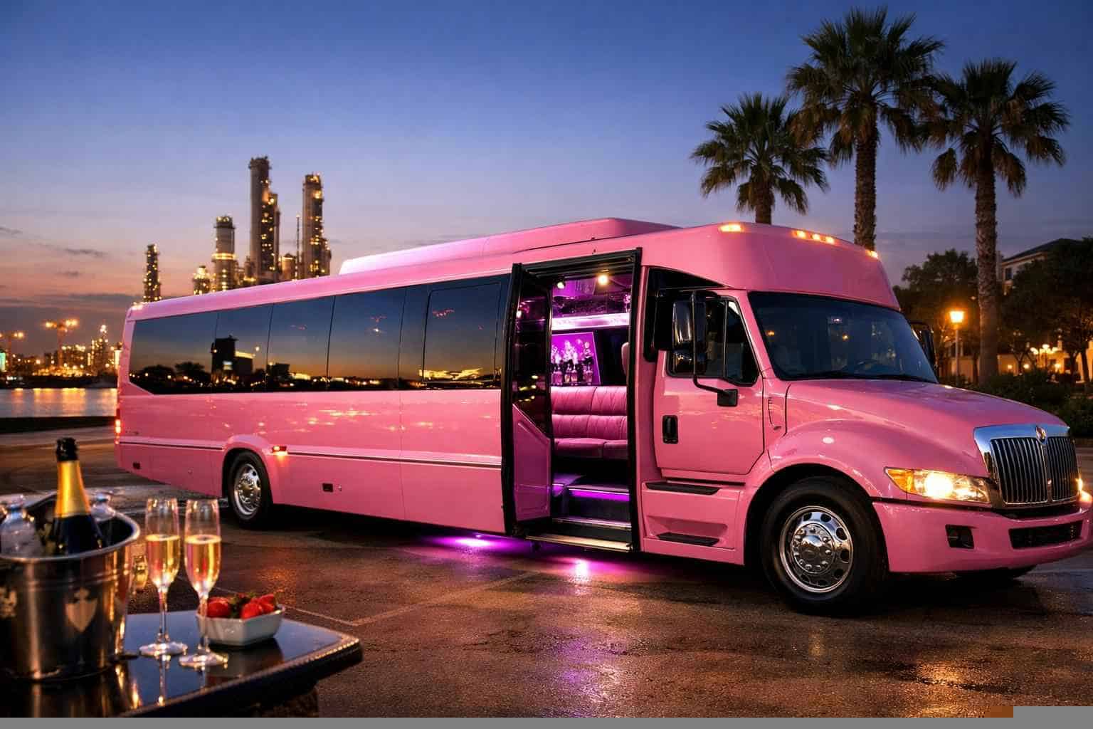 Luxury Pink Party Bus Rental in Texas City Texas