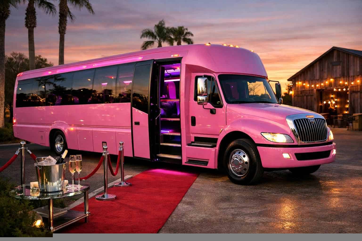 Luxury Pink Party Bus Rental in Tomball Texas