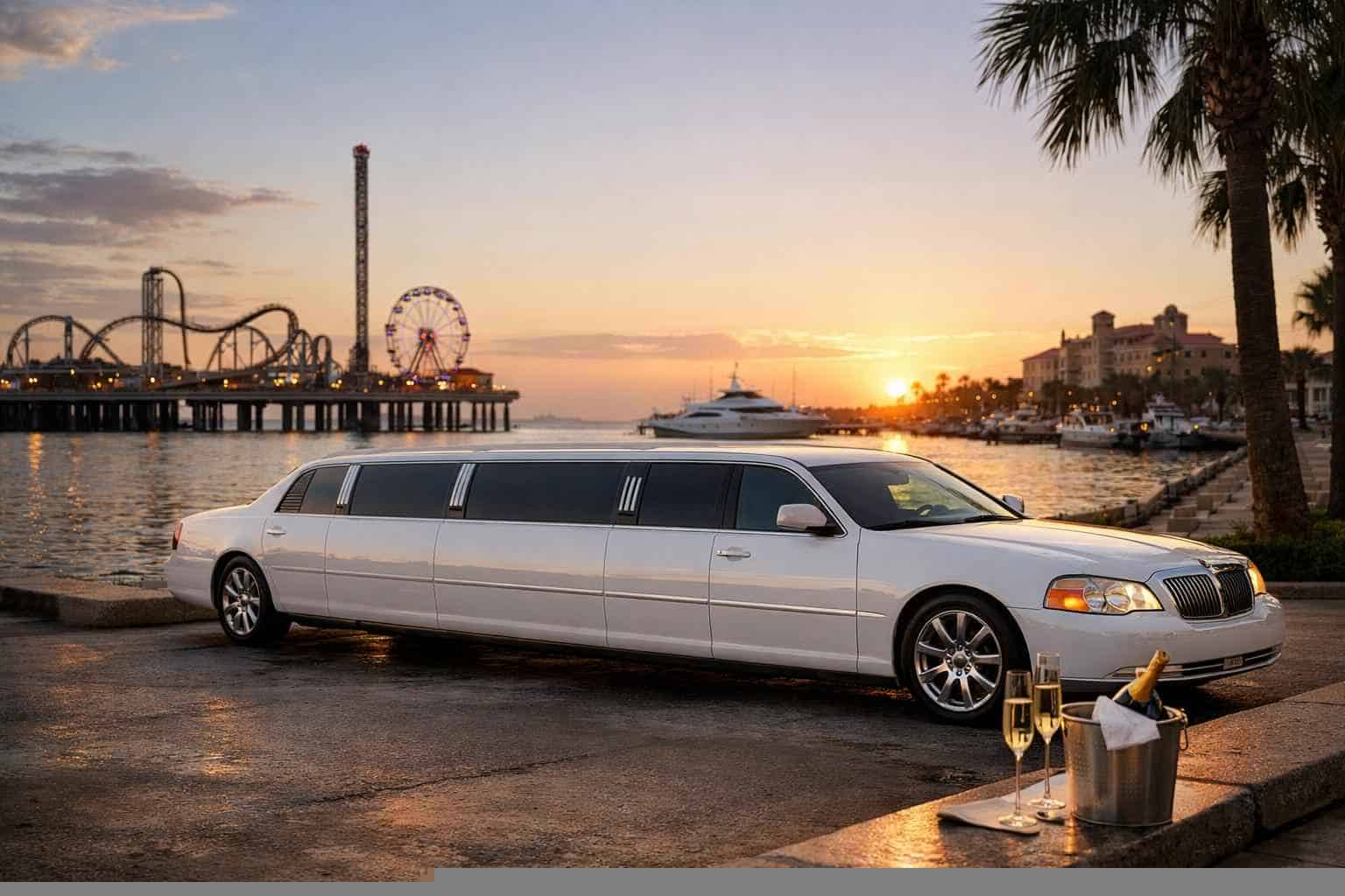 Luxury White Limo Rental in Galveston Texas