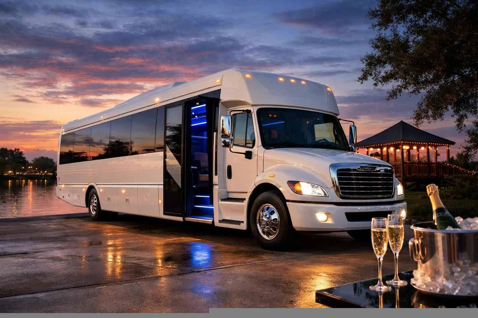 Luxury White Party Bus Rental in Deer Park Texas