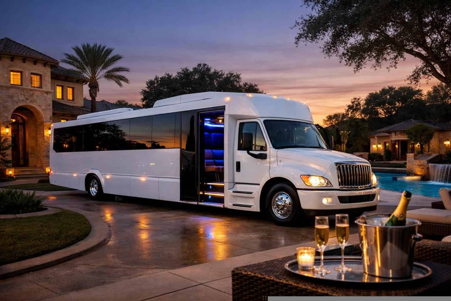 Luxury White Party Bus Rental in Friendswood Texas