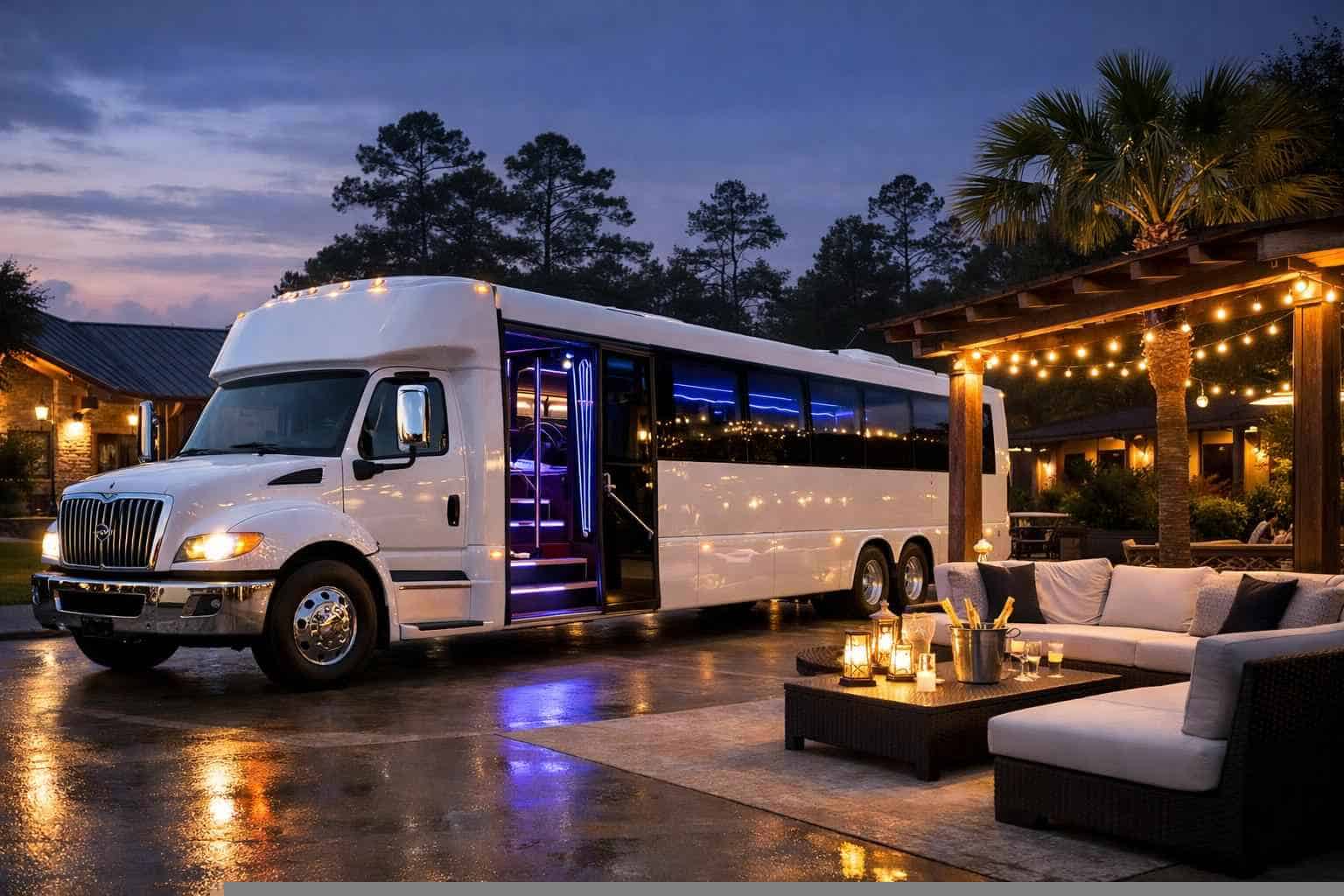 Luxury White Party Bus Rental In Tomball Texas