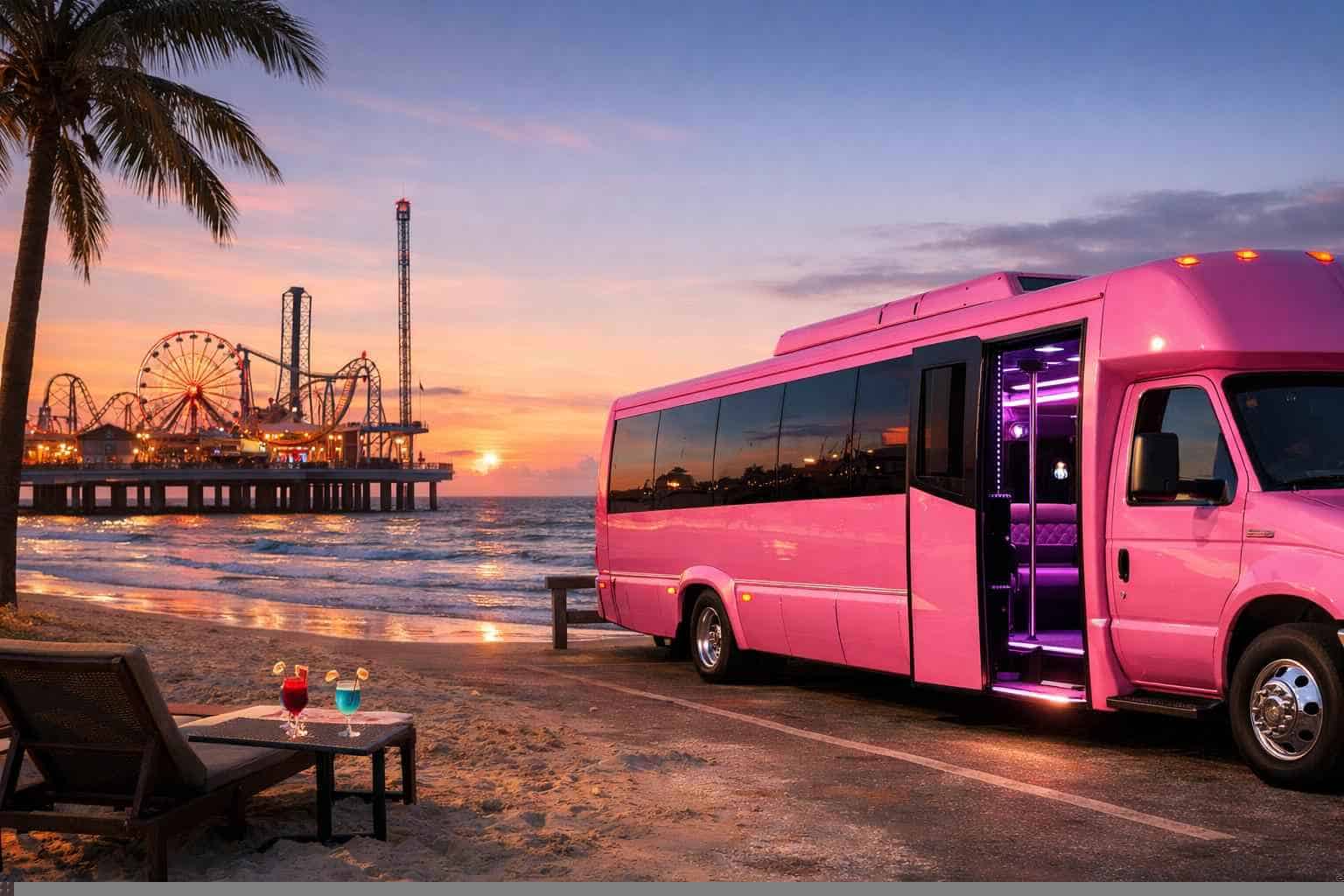 Pink Party Bus Rental Near Me Galveston TX