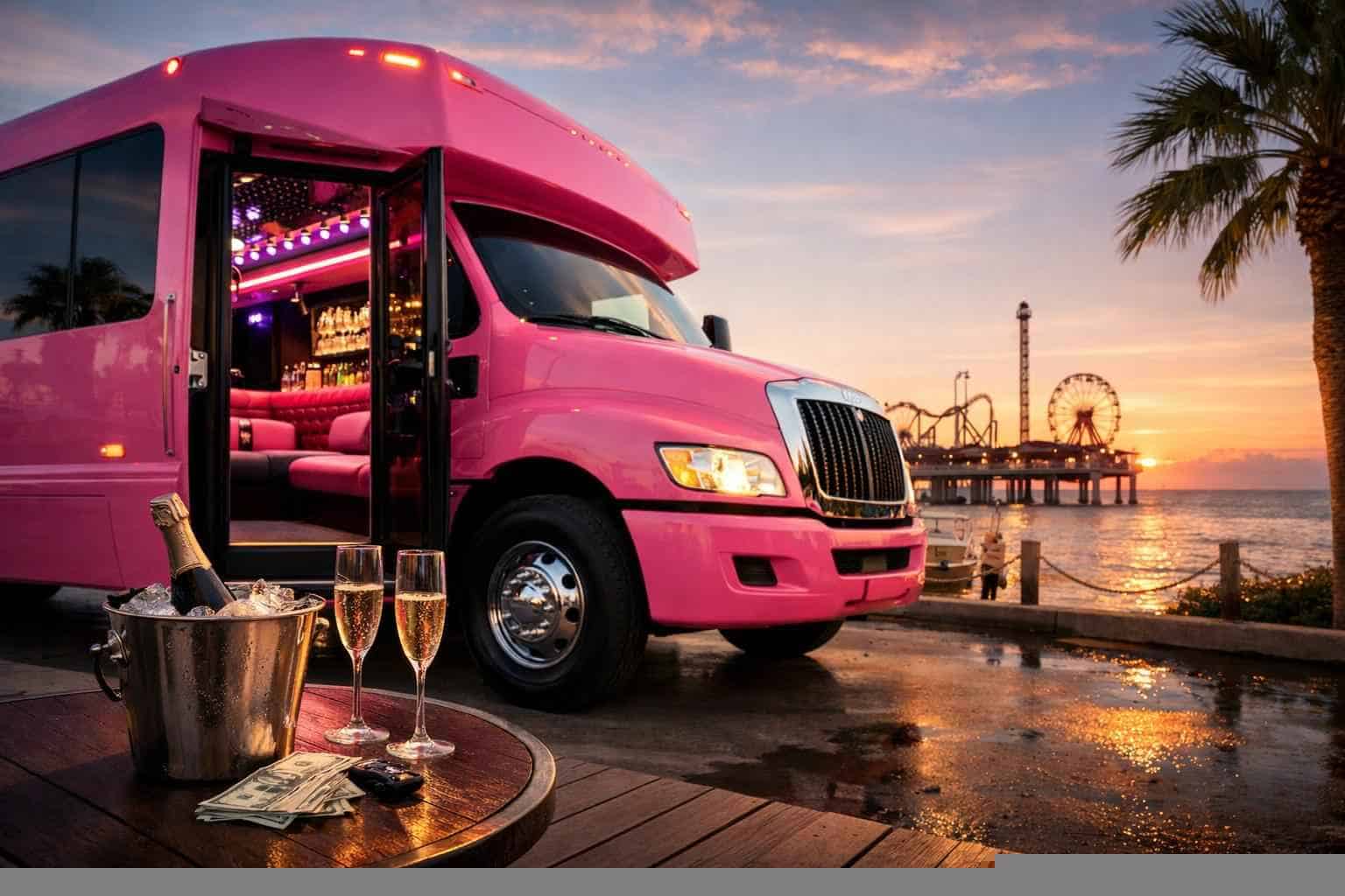 Pink Party Bus Rental Prices in Galveston TX