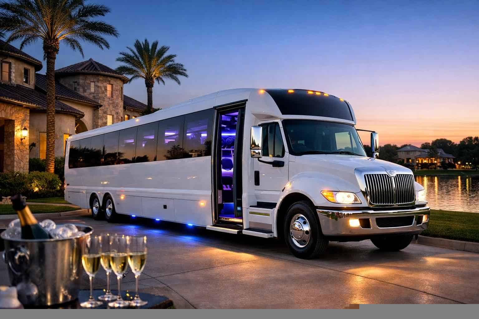 White Party Bus Rental in Friendswood Texas