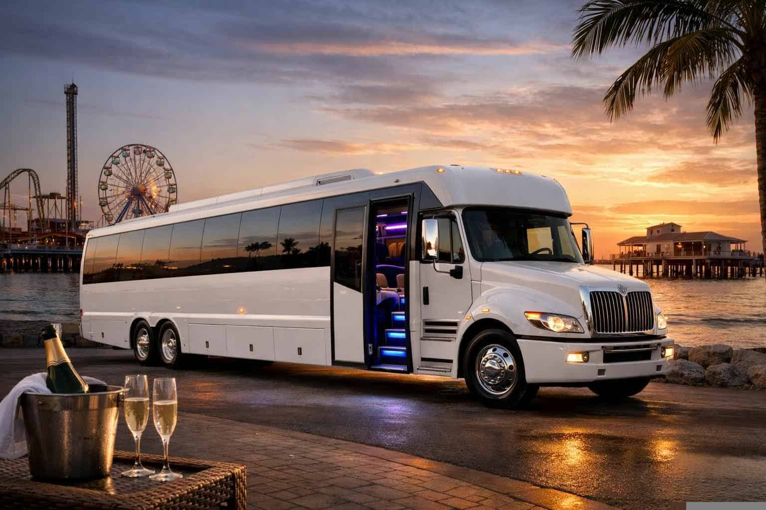 White Party Bus Rental in Galveston Texas