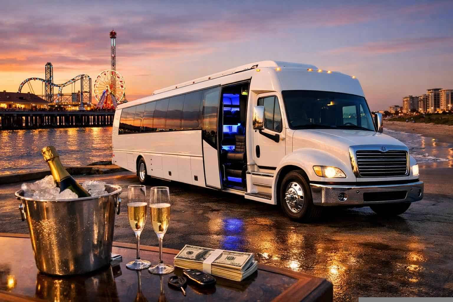 White Party Bus Rental Prices in Galveston TX
